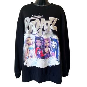 BRATZ Dolls Glitter Print Graphic Black Y2K Sweatshirt